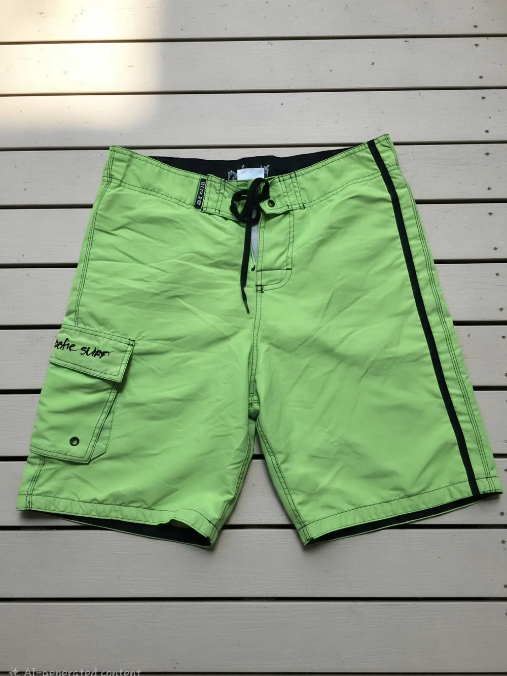 Neon Green Men’s Boardshorts with Side Cargo Pocket